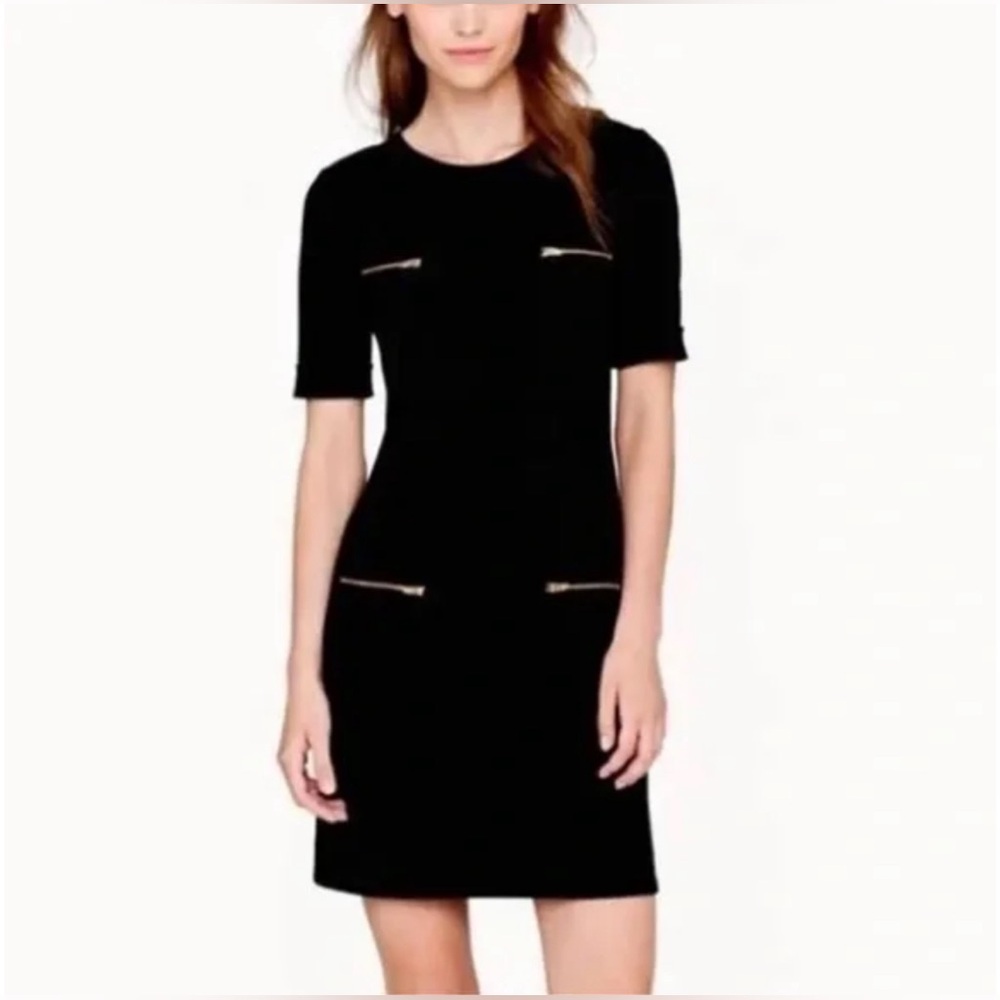 J. Crew Black Shift Dress with Gold Zipper Pocket Accent - Wool Blend - Size 00